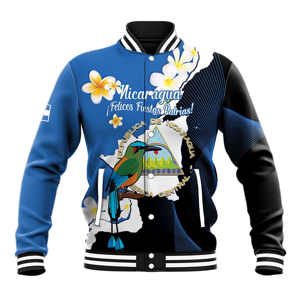 Personalized Nicaragua Independence Day Baseball Jacket Nicaraguan Guardabarranco Mix Sacuanjoche Flowers - Wonder Print Shop