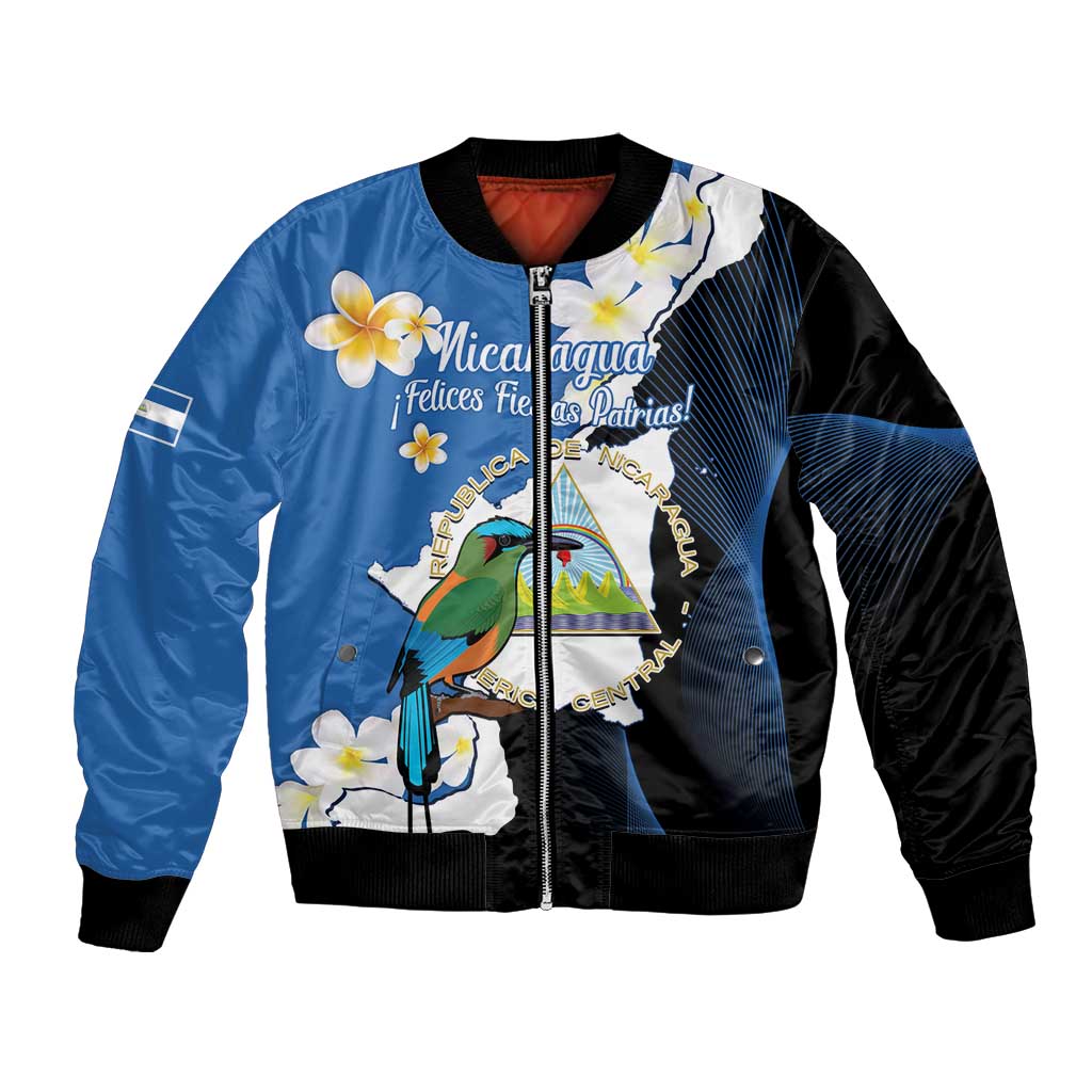 Personalized Nicaragua Independence Day Bomber Jacket Nicaraguan Guardabarranco Mix Sacuanjoche Flowers - Wonder Print Shop