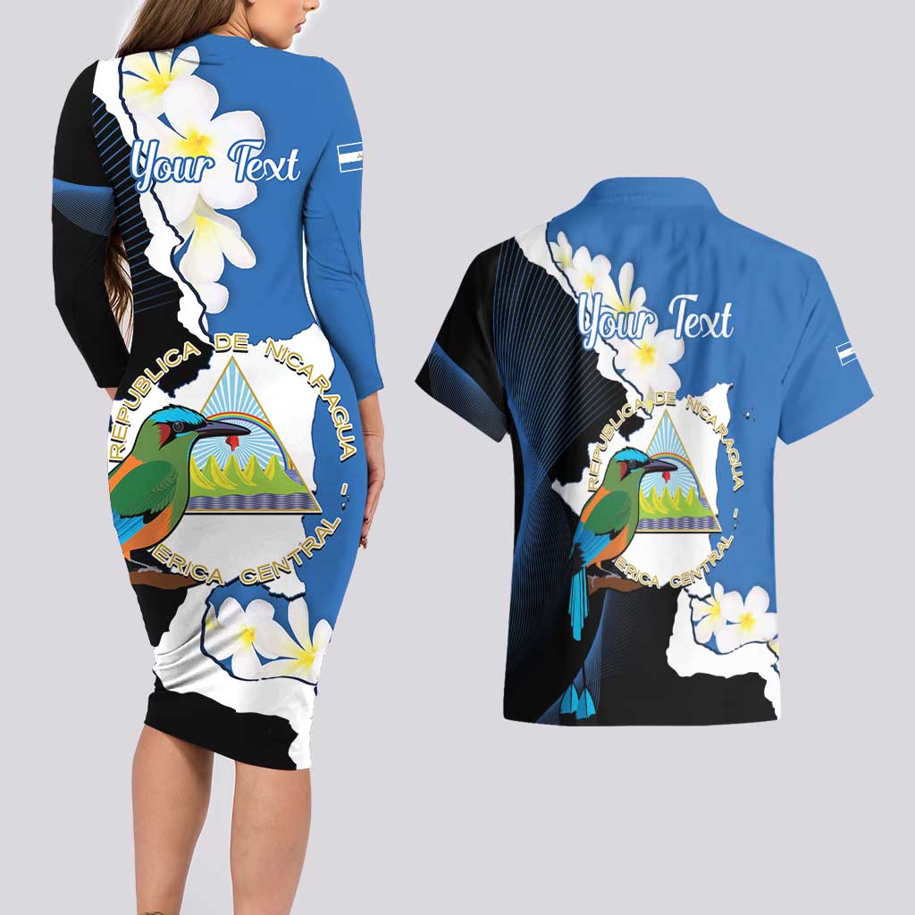 Personalized Nicaragua Independence Day Couples Matching Long Sleeve Bodycon Dress and Hawaiian Shirt Nicaraguan Guardabarranco Mix Sacuanjoche Flowers - Wonder Print Shop