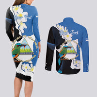 Personalized Nicaragua Independence Day Couples Matching Long Sleeve Bodycon Dress and Long Sleeve Button Shirt Nicaraguan Guardabarranco Mix Sacuanjoche Flowers - Wonder Print Shop