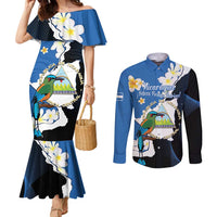 Personalized Nicaragua Independence Day Couples Matching Mermaid Dress and Long Sleeve Button Shirt Nicaraguan Guardabarranco Mix Sacuanjoche Flowers