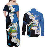 Personalized Nicaragua Independence Day Couples Matching Off Shoulder Maxi Dress and Long Sleeve Button Shirt Nicaraguan Guardabarranco Mix Sacuanjoche Flowers - Wonder Print Shop