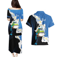 Personalized Nicaragua Independence Day Couples Matching Puletasi and Hawaiian Shirt Nicaraguan Guardabarranco Mix Sacuanjoche Flowers - Wonder Print Shop