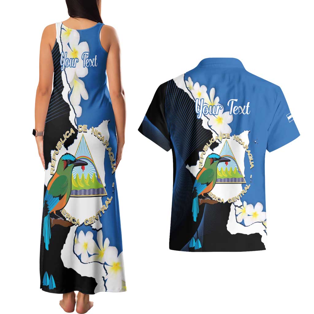 Personalized Nicaragua Independence Day Couples Matching Tank Maxi Dress and Hawaiian Shirt Nicaraguan Guardabarranco Mix Sacuanjoche Flowers - Wonder Print Shop