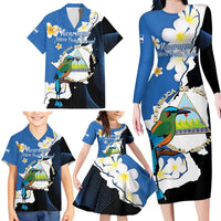 Personalized Nicaragua Independence Day Family Matching Long Sleeve Bodycon Dress and Hawaiian Shirt Nicaraguan Guardabarranco Mix Sacuanjoche Flowers - Wonder Print Shop