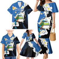 Personalized Nicaragua Independence Day Family Matching Mermaid Dress and Hawaiian Shirt Nicaraguan Guardabarranco Mix Sacuanjoche Flowers - Wonder Print Shop