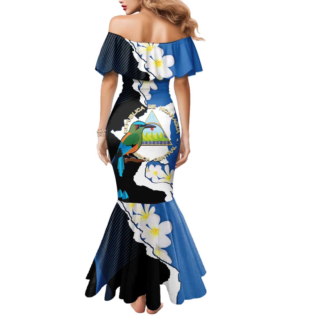 Personalized Nicaragua Independence Day Family Matching Mermaid Dress and Hawaiian Shirt Nicaraguan Guardabarranco Mix Sacuanjoche Flowers - Wonder Print Shop