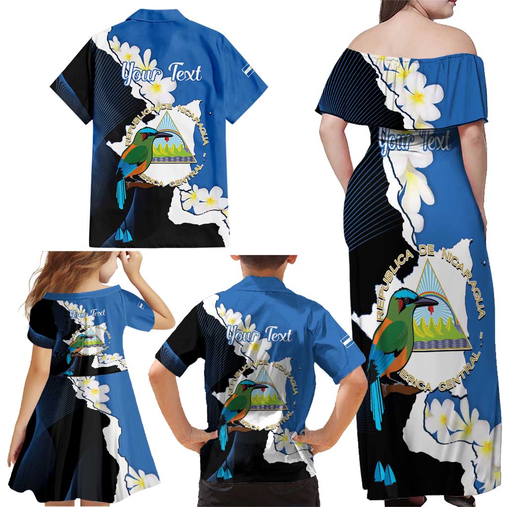 Personalized Nicaragua Independence Day Family Matching Off Shoulder Maxi Dress and Hawaiian Shirt Nicaraguan Guardabarranco Mix Sacuanjoche Flowers - Wonder Print Shop