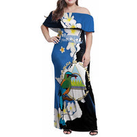 Personalized Nicaragua Independence Day Family Matching Off Shoulder Maxi Dress and Hawaiian Shirt Nicaraguan Guardabarranco Mix Sacuanjoche Flowers - Wonder Print Shop