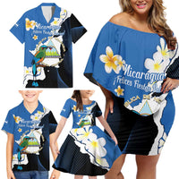 Personalized Nicaragua Independence Day Family Matching Off Shoulder Short Dress and Hawaiian Shirt Nicaraguan Guardabarranco Mix Sacuanjoche Flowers - Wonder Print Shop