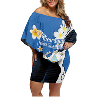 Personalized Nicaragua Independence Day Family Matching Off Shoulder Short Dress and Hawaiian Shirt Nicaraguan Guardabarranco Mix Sacuanjoche Flowers - Wonder Print Shop
