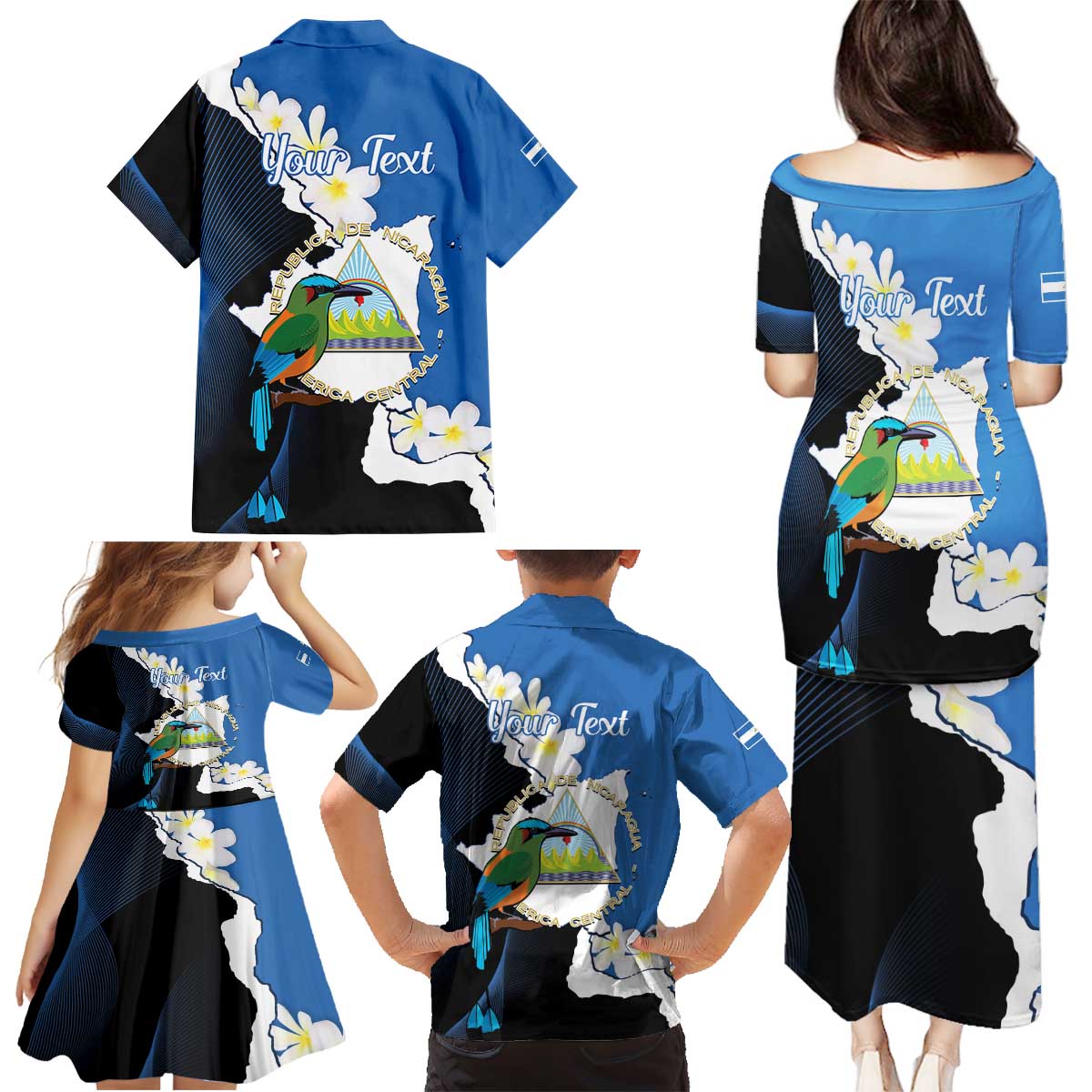 Personalized Nicaragua Independence Day Family Matching Puletasi and Hawaiian Shirt Nicaraguan Guardabarranco Mix Sacuanjoche Flowers - Wonder Print Shop