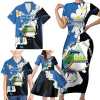 Personalized Nicaragua Independence Day Family Matching Short Sleeve Bodycon Dress and Hawaiian Shirt Nicaraguan Guardabarranco Mix Sacuanjoche Flowers - Wonder Print Shop