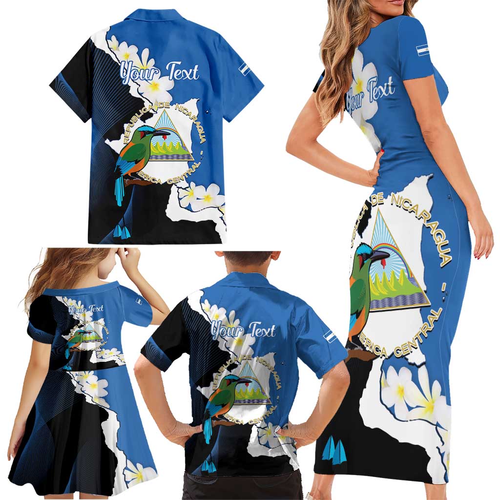 Personalized Nicaragua Independence Day Family Matching Short Sleeve Bodycon Dress and Hawaiian Shirt Nicaraguan Guardabarranco Mix Sacuanjoche Flowers - Wonder Print Shop