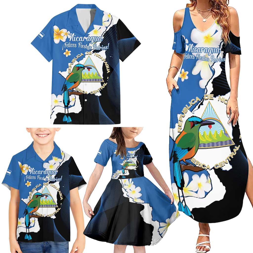 Personalized Nicaragua Independence Day Family Matching Summer Maxi Dress and Hawaiian Shirt Nicaraguan Guardabarranco Mix Sacuanjoche Flowers - Wonder Print Shop