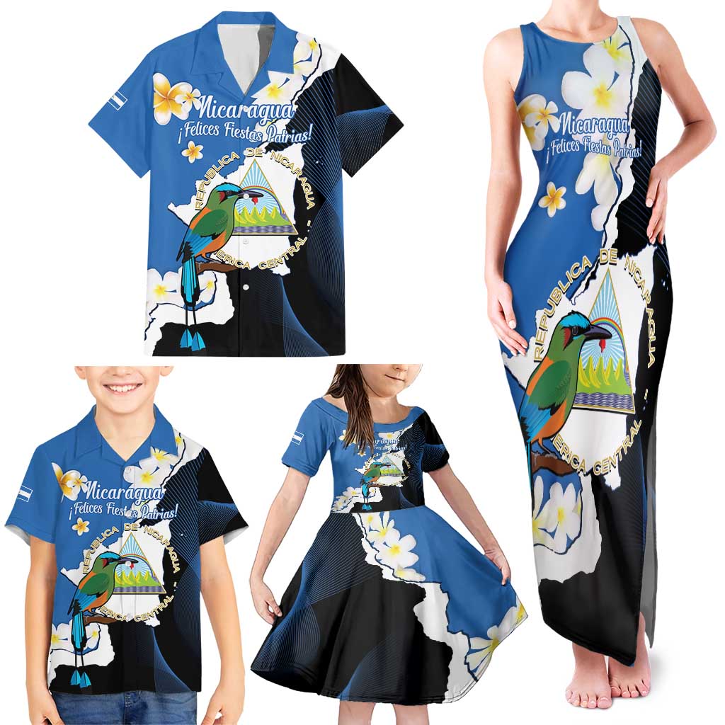 Personalized Nicaragua Independence Day Family Matching Tank Maxi Dress and Hawaiian Shirt Nicaraguan Guardabarranco Mix Sacuanjoche Flowers - Wonder Print Shop