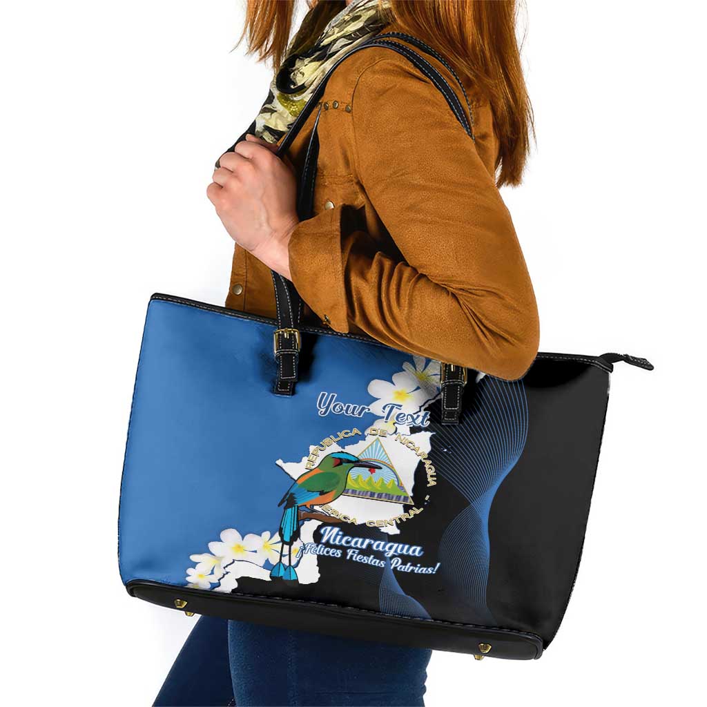 Personalized Nicaragua Independence Day Leather Tote Bag Nicaraguan Guardabarranco Mix Sacuanjoche Flowers - Wonder Print Shop