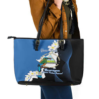 Personalized Nicaragua Independence Day Leather Tote Bag Nicaraguan Guardabarranco Mix Sacuanjoche Flowers - Wonder Print Shop
