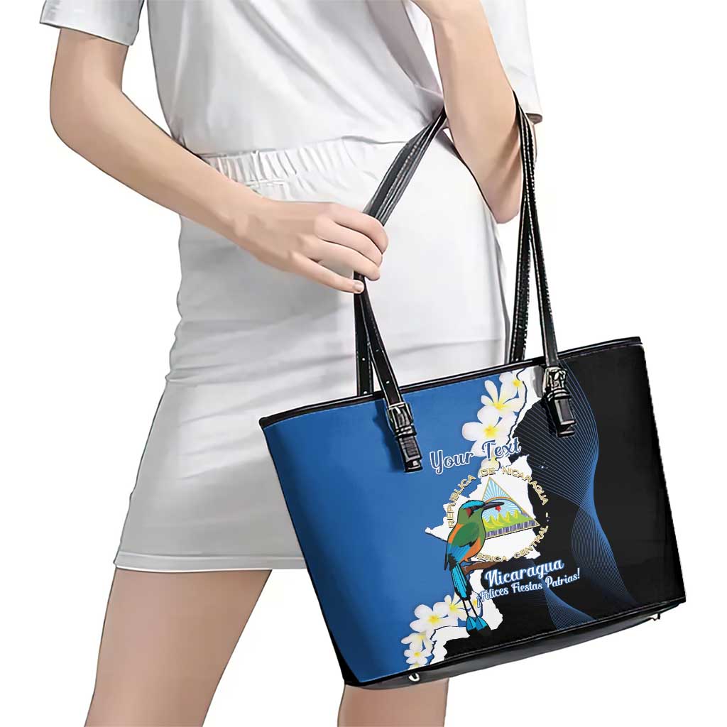 Personalized Nicaragua Independence Day Leather Tote Bag Nicaraguan Guardabarranco Mix Sacuanjoche Flowers - Wonder Print Shop