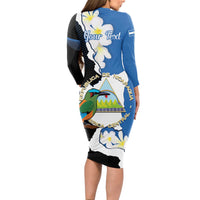 Personalized Nicaragua Independence Day Long Sleeve Bodycon Dress Nicaraguan Guardabarranco Mix Sacuanjoche Flowers - Wonder Print Shop
