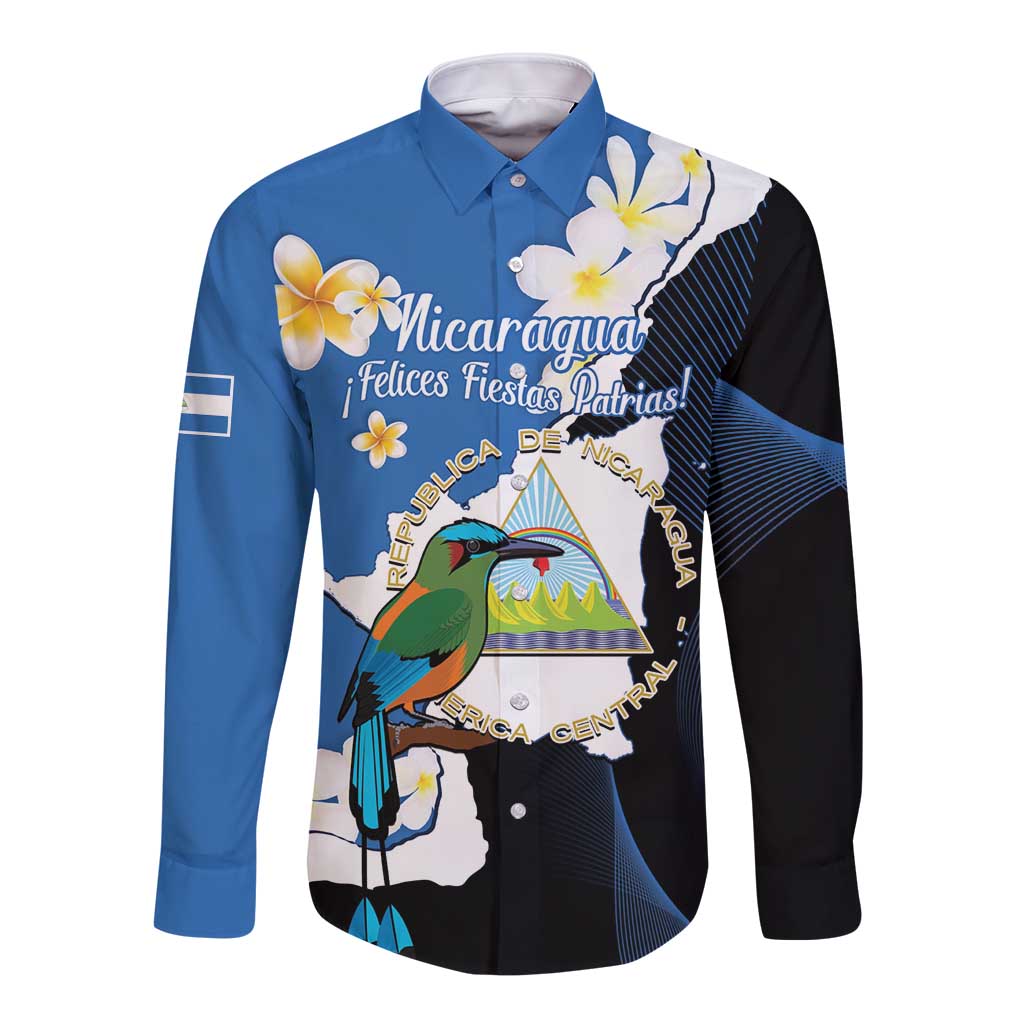 Personalized Nicaragua Independence Day Long Sleeve Button Shirt Nicaraguan Guardabarranco Mix Sacuanjoche Flowers - Wonder Print Shop