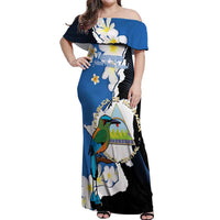 Personalized Nicaragua Independence Day Off Shoulder Maxi Dress Nicaraguan Guardabarranco Mix Sacuanjoche Flowers - Wonder Print Shop
