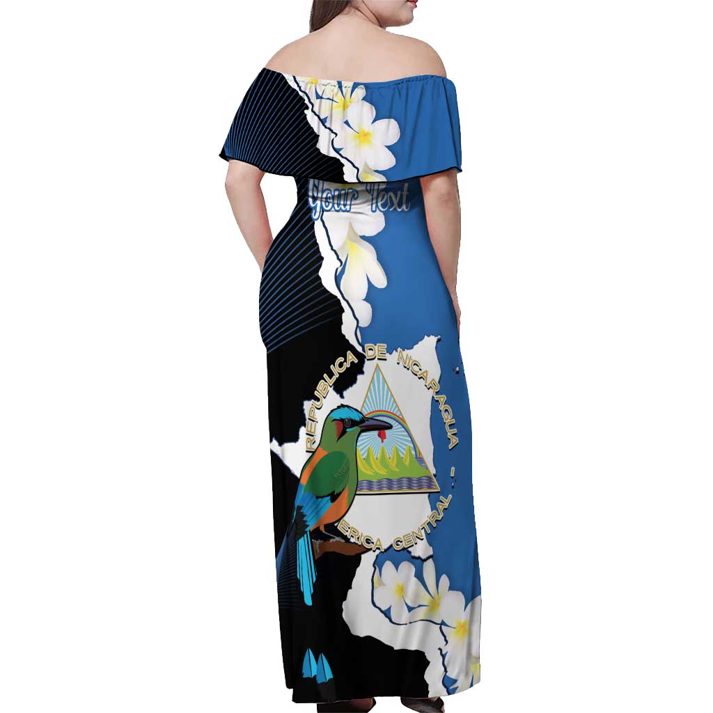 Personalized Nicaragua Independence Day Off Shoulder Maxi Dress Nicaraguan Guardabarranco Mix Sacuanjoche Flowers - Wonder Print Shop