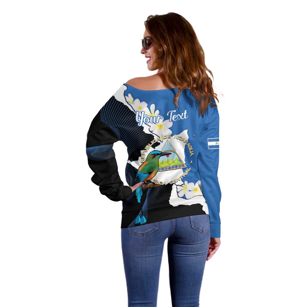 Personalized Nicaragua Independence Day Off Shoulder Sweater Nicaraguan Guardabarranco Mix Sacuanjoche Flowers - Wonder Print Shop