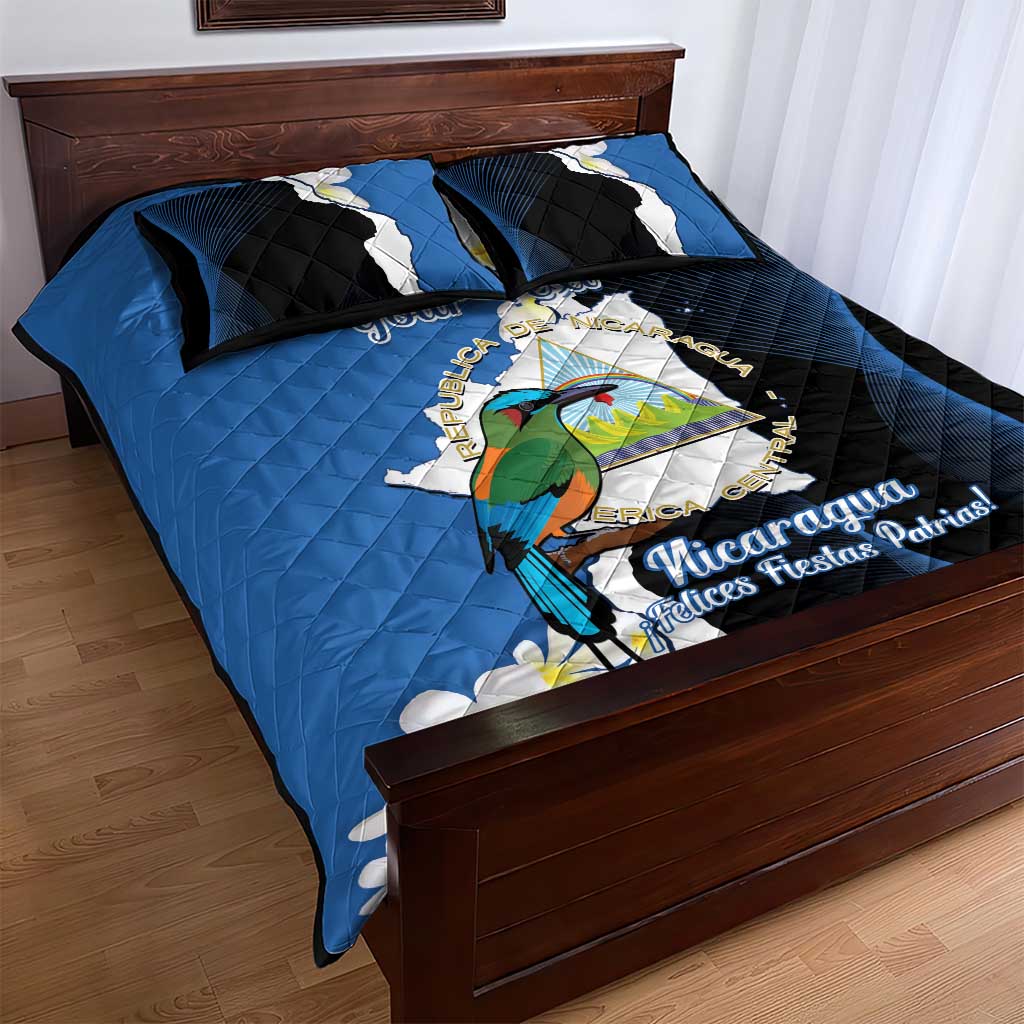 Personalized Nicaragua Independence Day Quilt Bed Set Nicaraguan Guardabarranco Mix Sacuanjoche Flowers - Wonder Print Shop