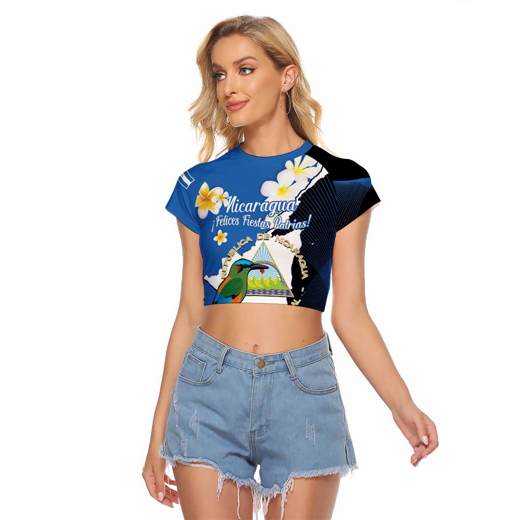 Personalized Nicaragua Independence Day Raglan Cropped T Shirt Nicaraguan Guardabarranco Mix Sacuanjoche Flowers - Wonder Print Shop