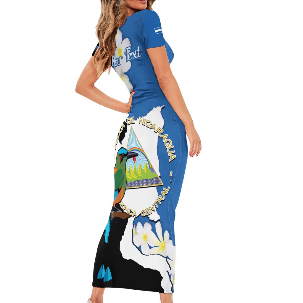 Personalized Nicaragua Independence Day Short Sleeve Bodycon Dress Nicaraguan Guardabarranco Mix Sacuanjoche Flowers - Wonder Print Shop