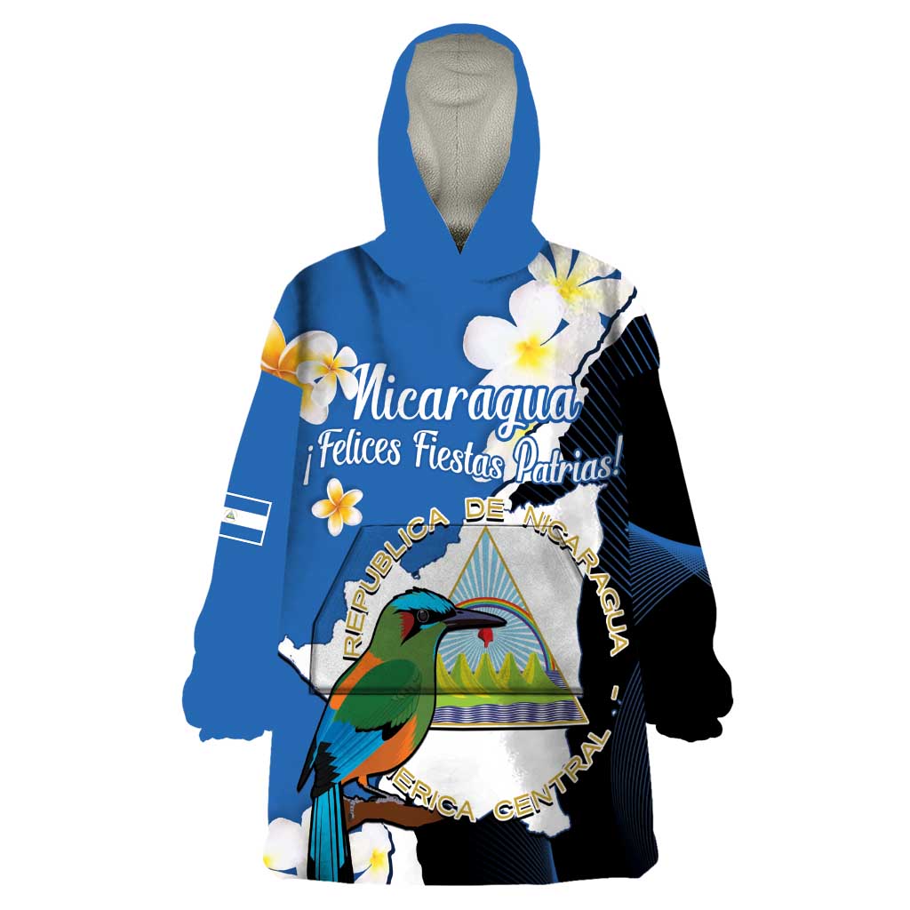 Personalized Nicaragua Independence Day Wearable Blanket Hoodie Nicaraguan Guardabarranco Mix Sacuanjoche Flowers - Wonder Print Shop