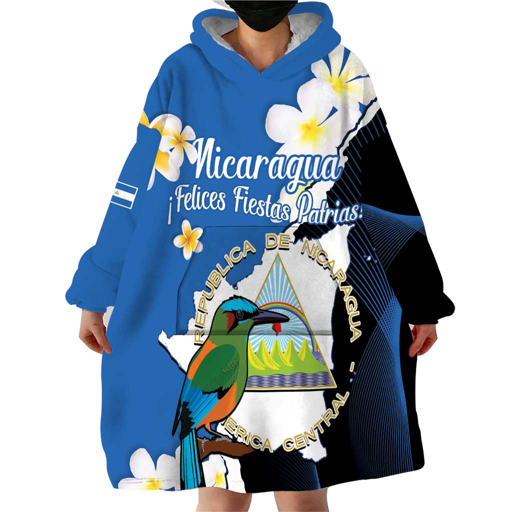 Personalized Nicaragua Independence Day Wearable Blanket Hoodie Nicaraguan Guardabarranco Mix Sacuanjoche Flowers - Wonder Print Shop