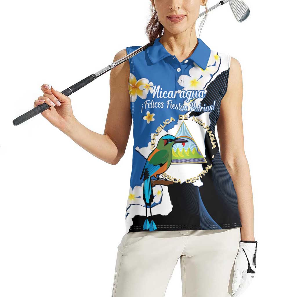 Personalized Nicaragua Independence Day Women Sleeveless Polo Shirt Nicaraguan Guardabarranco Mix Sacuanjoche Flowers - Wonder Print Shop