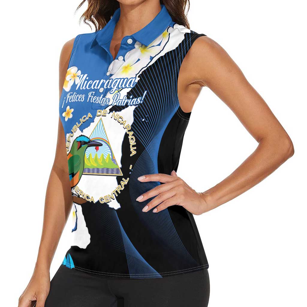 Personalized Nicaragua Independence Day Women Sleeveless Polo Shirt Nicaraguan Guardabarranco Mix Sacuanjoche Flowers - Wonder Print Shop