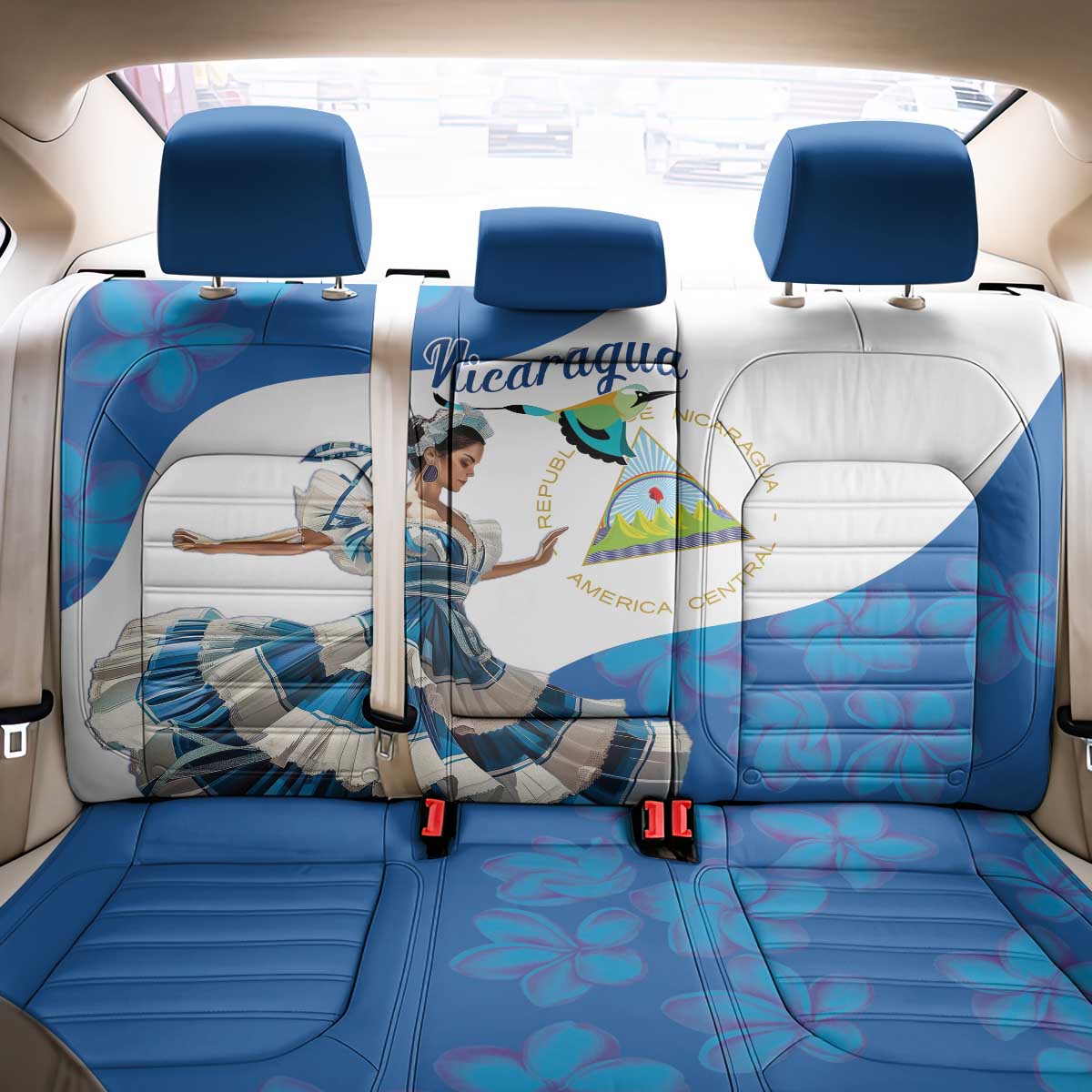 Felices Fiestas Patrias Nicaragua Back Car Seat Cover Bailes Nicaraguan Girl - Wonder Print Shop