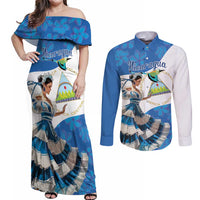 Felices Fiestas Patrias Nicaragua Couples Matching Off Shoulder Maxi Dress and Long Sleeve Button Shirt Bailes Nicaraguan Girl - Wonder Print Shop