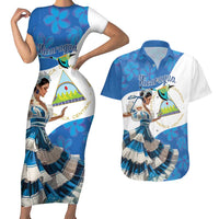 Felices Fiestas Patrias Nicaragua Couples Matching Short Sleeve Bodycon Dress and Hawaiian Shirt Bailes Nicaraguan Girl - Wonder Print Shop