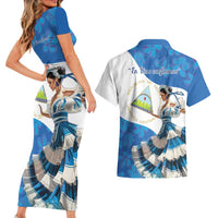 Felices Fiestas Patrias Nicaragua Couples Matching Short Sleeve Bodycon Dress and Hawaiian Shirt Bailes Nicaraguan Girl - Wonder Print Shop