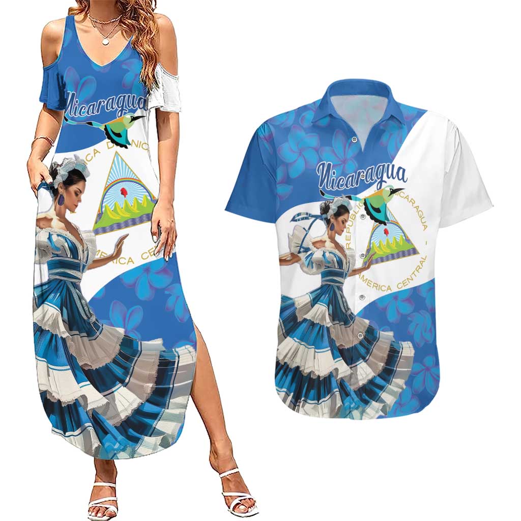 Felices Fiestas Patrias Nicaragua Couples Matching Summer Maxi Dress and Hawaiian Shirt Bailes Nicaraguan Girl - Wonder Print Shop