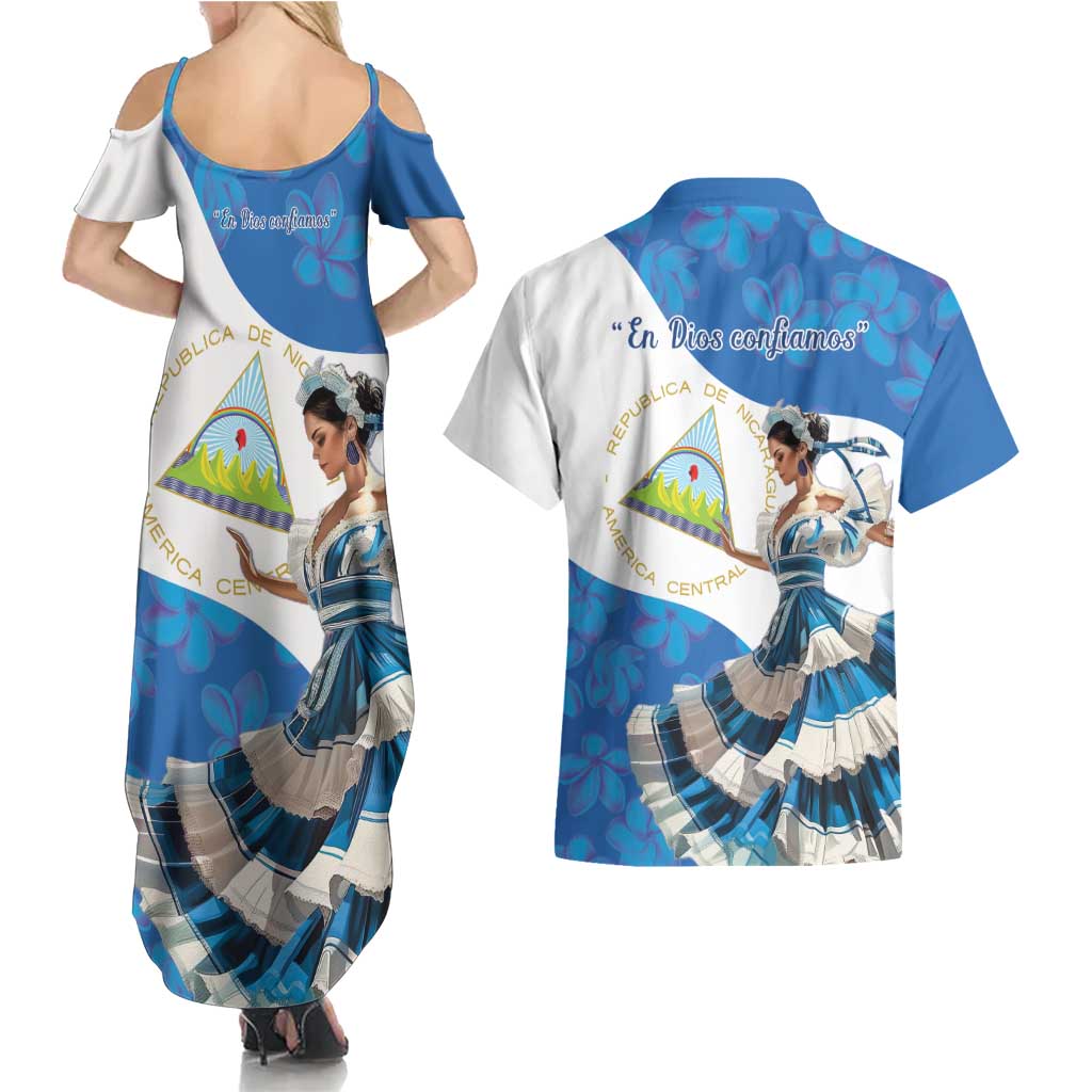 Felices Fiestas Patrias Nicaragua Couples Matching Summer Maxi Dress and Hawaiian Shirt Bailes Nicaraguan Girl - Wonder Print Shop