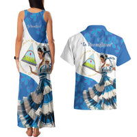 Felices Fiestas Patrias Nicaragua Couples Matching Tank Maxi Dress and Hawaiian Shirt Bailes Nicaraguan Girl - Wonder Print Shop