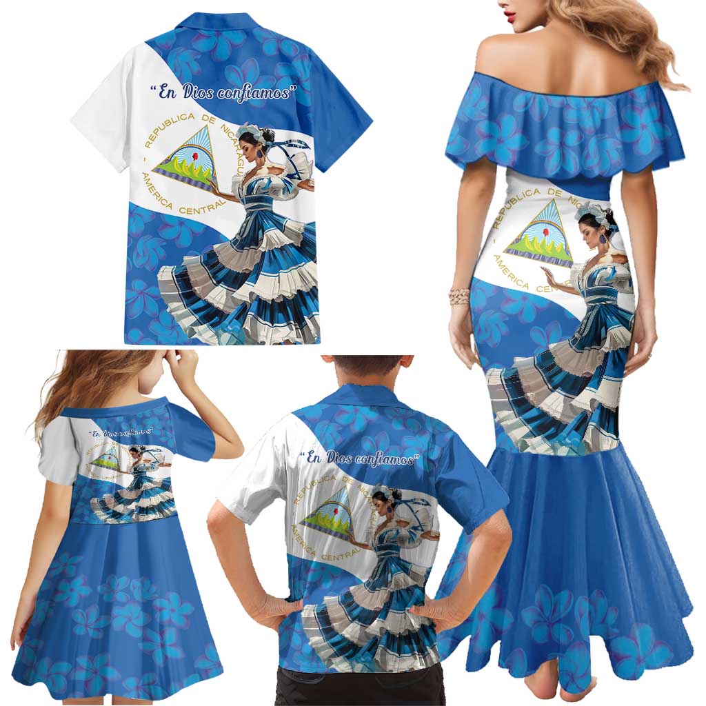 Felices Fiestas Patrias Nicaragua Family Matching Mermaid Dress and Hawaiian Shirt Bailes Nicaraguan Girl - Wonder Print Shop