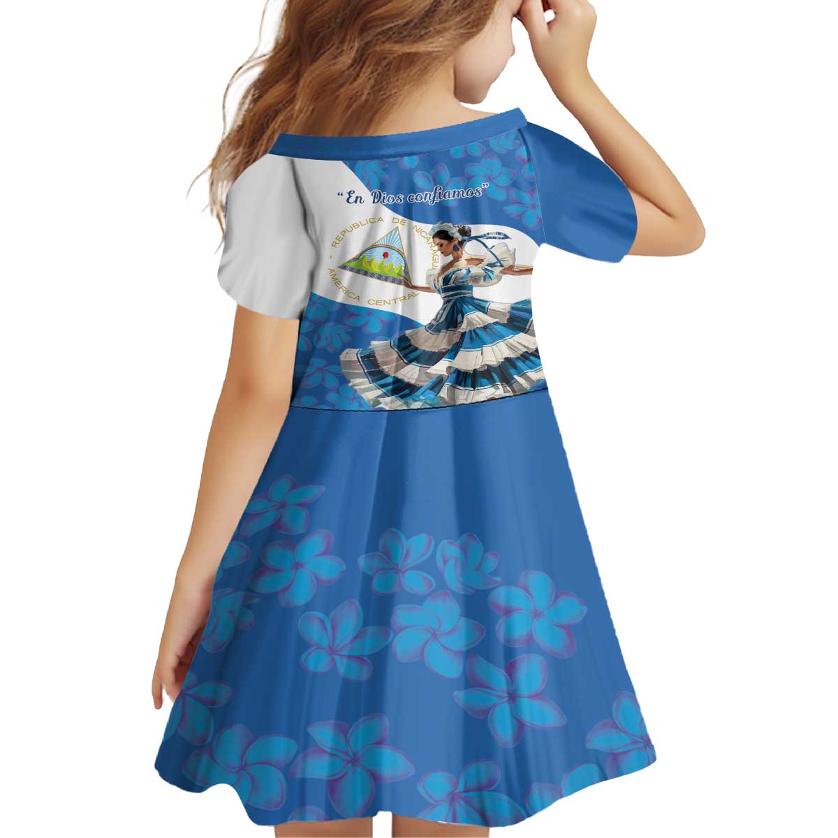 Felices Fiestas Patrias Nicaragua Family Matching Off The Shoulder Long Sleeve Dress and Hawaiian Shirt Bailes Nicaraguan Girl - Wonder Print Shop