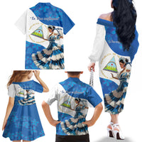 Felices Fiestas Patrias Nicaragua Family Matching Off The Shoulder Long Sleeve Dress and Hawaiian Shirt Bailes Nicaraguan Girl - Wonder Print Shop