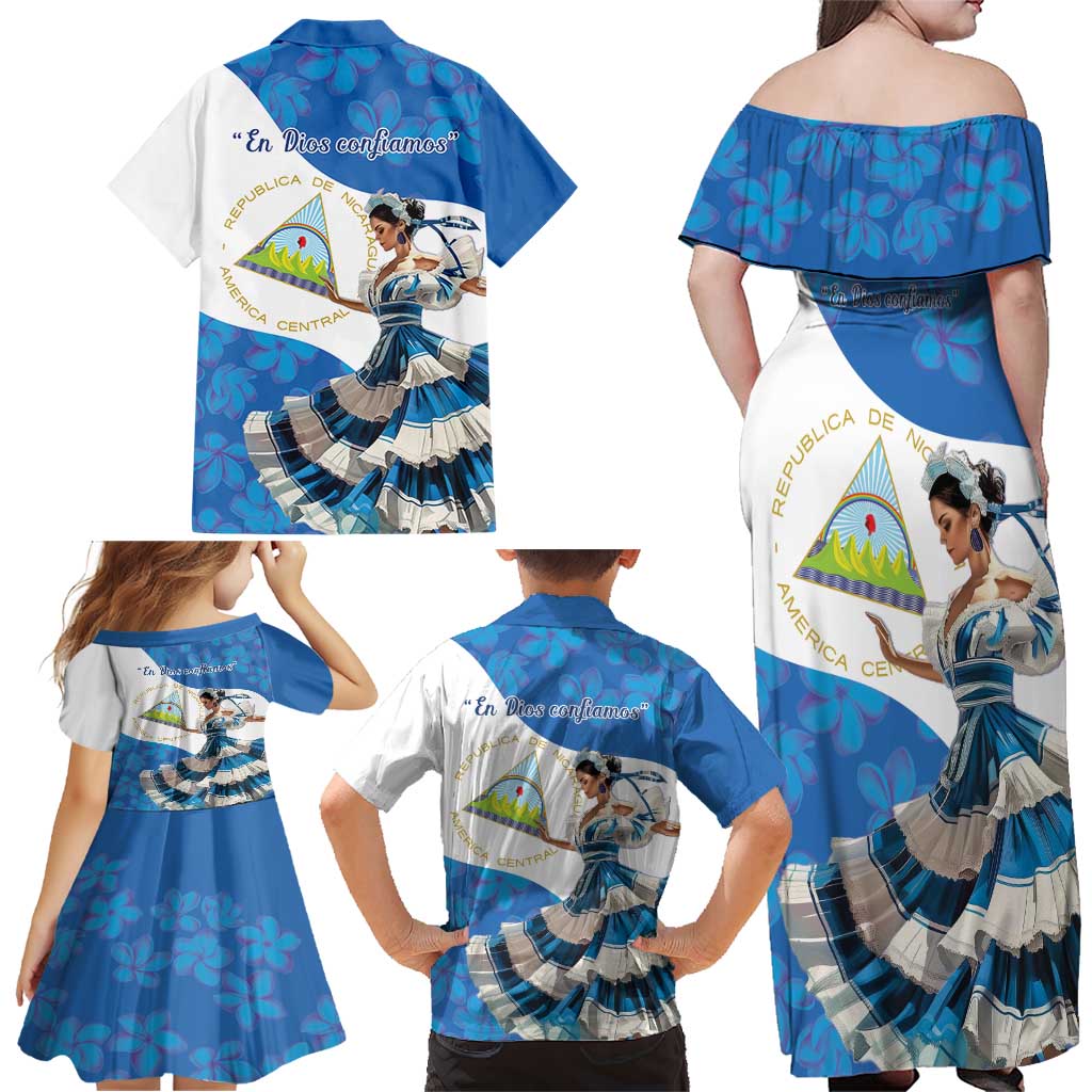 Felices Fiestas Patrias Nicaragua Family Matching Off Shoulder Maxi Dress and Hawaiian Shirt Bailes Nicaraguan Girl - Wonder Print Shop