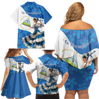 Felices Fiestas Patrias Nicaragua Family Matching Off Shoulder Short Dress and Hawaiian Shirt Bailes Nicaraguan Girl - Wonder Print Shop