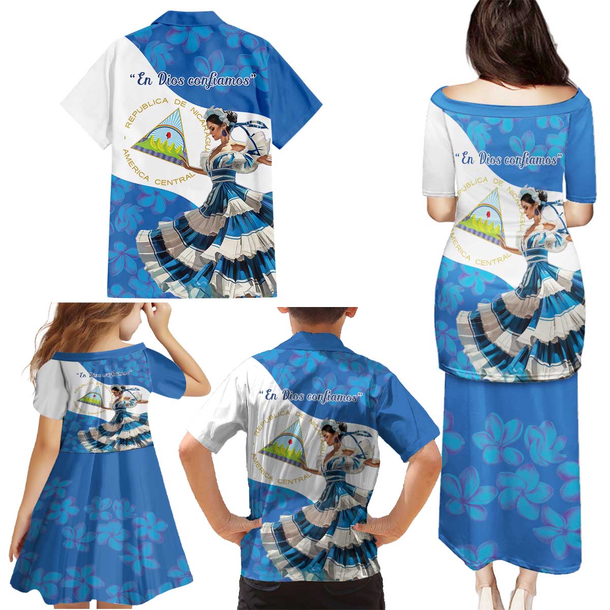Felices Fiestas Patrias Nicaragua Family Matching Puletasi and Hawaiian Shirt Bailes Nicaraguan Girl - Wonder Print Shop