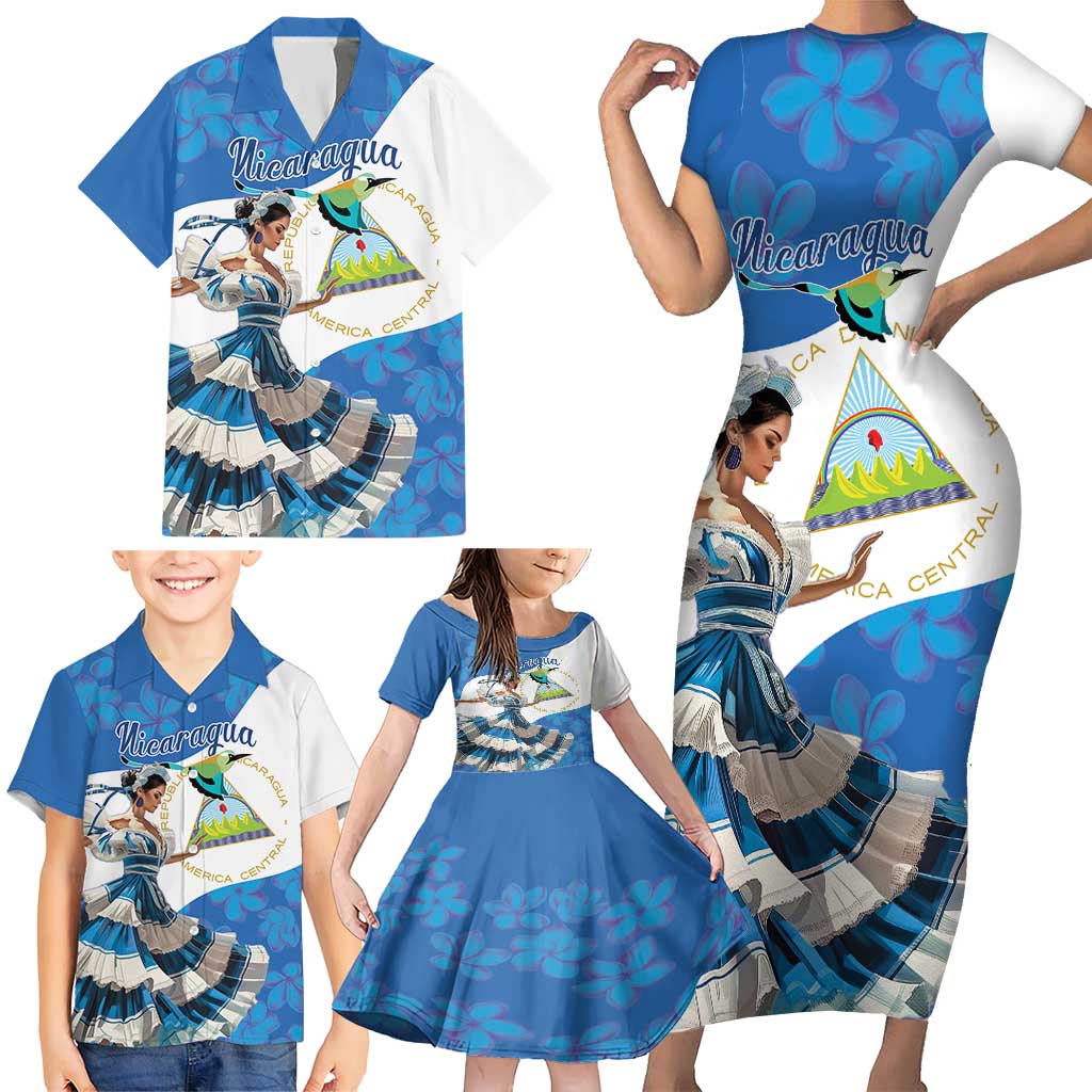 Felices Fiestas Patrias Nicaragua Family Matching Short Sleeve Bodycon Dress and Hawaiian Shirt Bailes Nicaraguan Girl - Wonder Print Shop