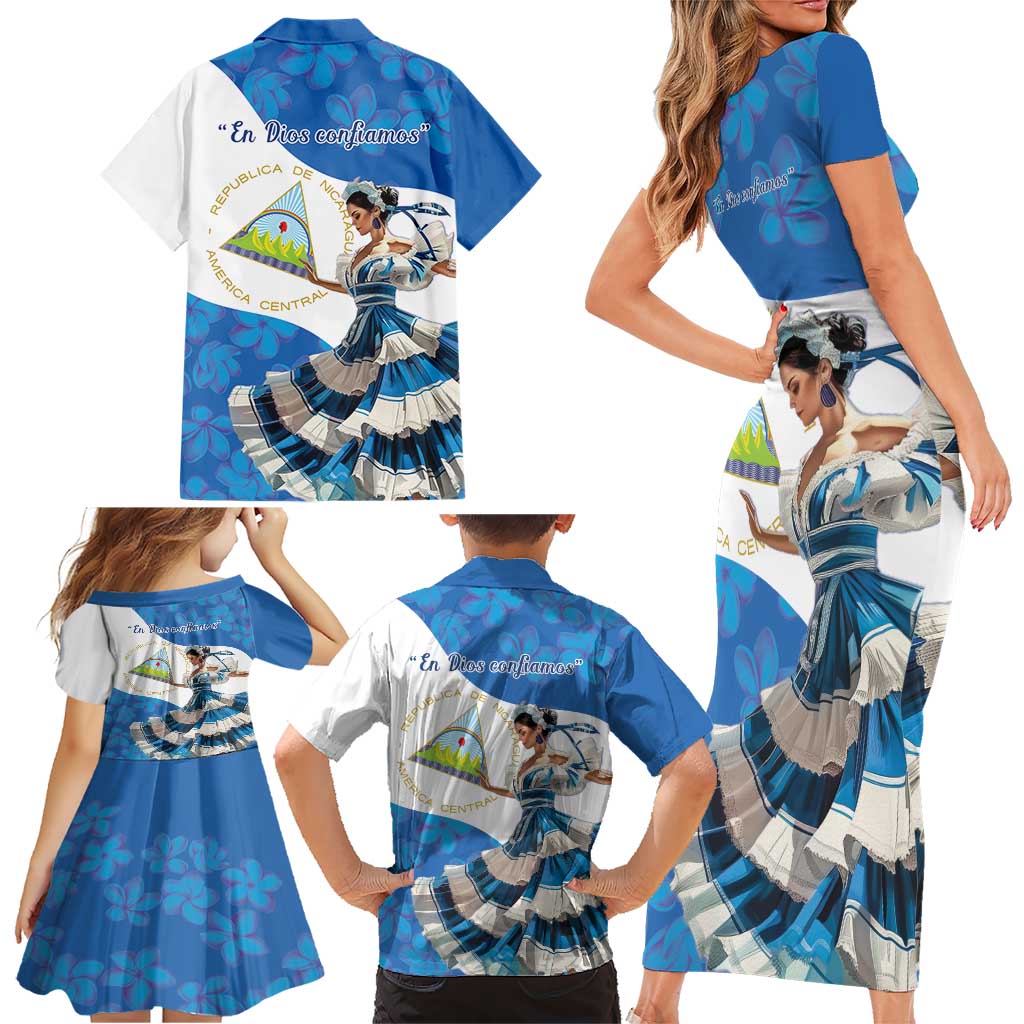 Felices Fiestas Patrias Nicaragua Family Matching Short Sleeve Bodycon Dress and Hawaiian Shirt Bailes Nicaraguan Girl - Wonder Print Shop